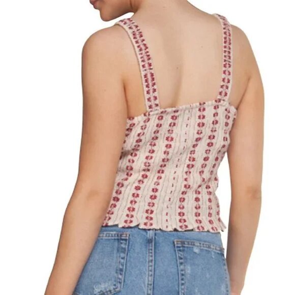 Dex Smocked Crop Tank Top 70s Vintage Print - Picture 2 of 2
